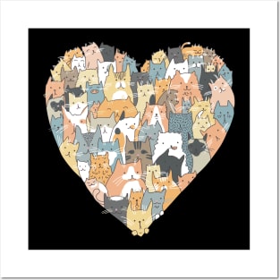 Cute Cats In Heart Shape Posters and Art